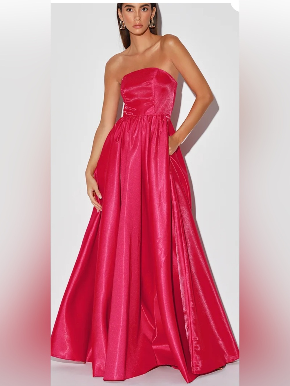 Ulu Strapless Hot Pink Satin Ball Gown